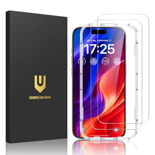 UNBREAKcable 2-Pack Screen Protector for iPhone 16, Military-Grade Shatterproof Tempered Glass [9H+ Hardness] [Easy Installation Frame] [99.99% HD Clear] for Apple iPhone 16