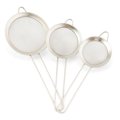 PARENCE – Lot de 3 Tamis en Acier Inoxydable – Fines Mailles pour Cuisine, Pâtisserie et Filtration – Ø 10 cm / 8,5 cm / 7 cm, Gris