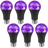 Behogan 6 Stück UV Schwarzlicht Birne: E27 9W UV Glühbirne, 385-400nm Wellenlänge, UV Schwarzlicht Glühbirne E27 Glühlampe, Black Light Bulbfür Party, Keller, Disco, Club, Bar, Neonfarben (Schwarz)