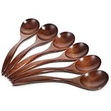 6 Pcs Wooden Soup Spoons 6.8 Inch Wooden Spoons for Eating Asian Soup Spoon Wood Serving Table Spoon Set for Salad Desserts Tea Coffee Snacks Cereal