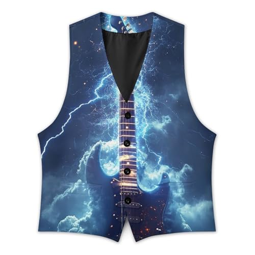 Rock Electric Guitar with Lightning Men's Suit Vest Slim Fit V-Ncek Waistcoat Business Casual Vest3