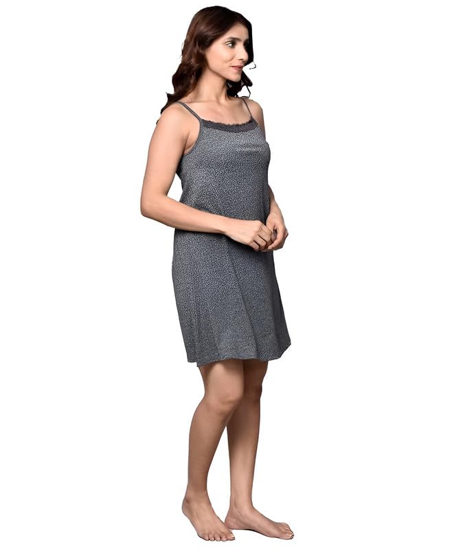 Image of Inner Sense Organic Cotton Nighty for Women Stylish I Above Knee Length Spaghetti with Scoop Neck Design I Adjustable Straps Camisole for Woman to Wear Solo or Layered