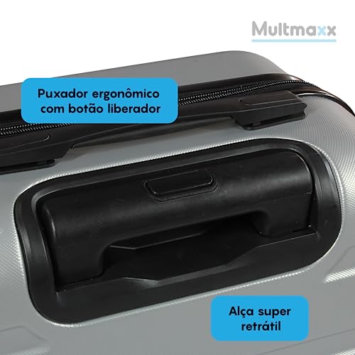 Mala de Viagem de Bordo Pequena 10Kg em ABS Rodinhas 360º Prata Multmaxx
