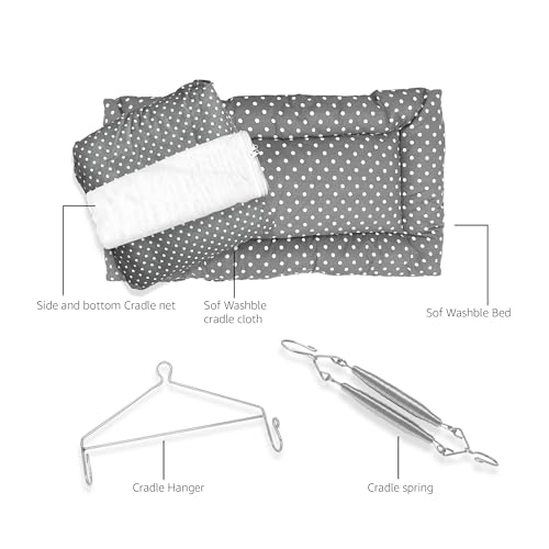 Image of beetot Baby Cradle Set Swing /Jhula (Thottil Cloth, Palna, Dolna) | Hanging Cradle with Removable Bed, Mosquito Net, Spring, Triangle Hanger | Up to 15 kg | 0-2 Years | PRE-Print MELANCHI DOT-15983