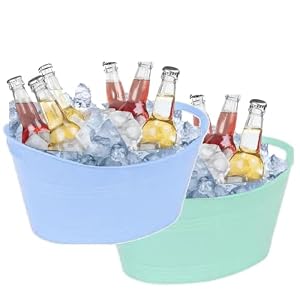 Set of 2 Premium Plastic Drink Bucket – Beverage Tub with Handles – Perfect for Parties, BBQs, Outdoor Events – Cooling Bottles Cans of Beer or Soft Drinks (24L – 24 Litre)
