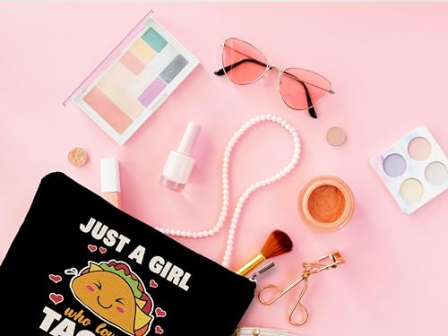 Taco Gifts for Lovers, Makeup Bag, Food Cosmetic Bag With Zipper, Just A Girl Who Loves Tacos, Birthday Gifts3