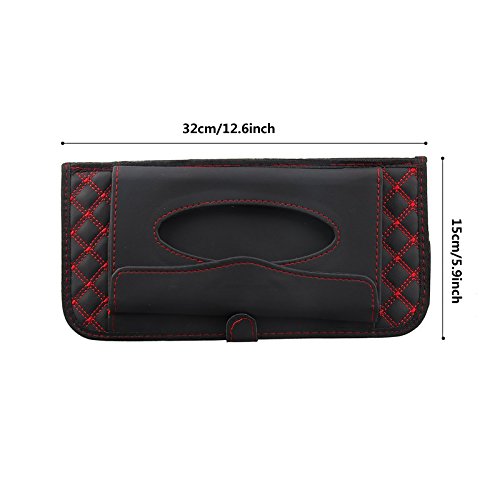 SunTrade Car Universal Sun Visor Organizer Pocket Storage Pouch,14 CD Visor Organizer,Car Sun Visor Tissue Bag (Style 2, Red)