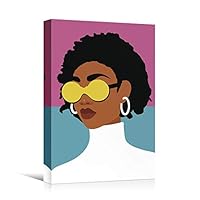 SIGNWIN Canvas Wall Art African American Women with Yellow Sunglasses, White Shirt in Pink-Blue People Fashion Pop Art Chic Portrait Colorful for Living Room, Bedroom, Office - 12x18 inches