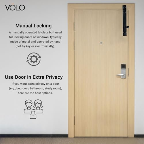 Image of VOLO Aluminium Tower Bolt with Stainless Steel Rod - Heavy Duty Door & Window Latch for Home and Office | Main Door Tower Bolt | Kundi /Chitakini | Pack of 2 Pieces (Black, 6 Inch)