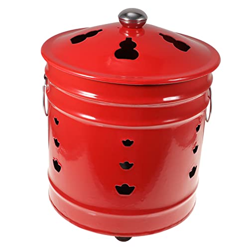 Yardwe 1Pc Enamel Burning Gold Barrel Fire Pit Bucket Camping Fire Pit Golden Ingot Feng Shui Outside Trash Can With Lid Outside Ashtray Trash Can Outdoor With Lid Burn Bucket Red Stove #TOP15