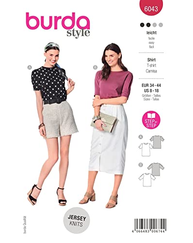 Burda Style Katalog-Schnittmuster T-Shirts mit unterschiedlichen Ärmeln | Damen, Gr. 34-44 | Nählevel: Leicht #6043 Cover