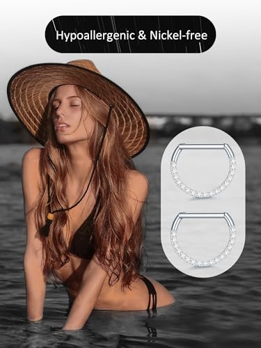 Oveta Titanium D Shaped Nipple Rings 14G for Nipple Piercing Jewelry Higned Segment Clicker Ring Hoops 11mm 12mm 14mm for Women Men, Silver Gold Black, 2PCS3