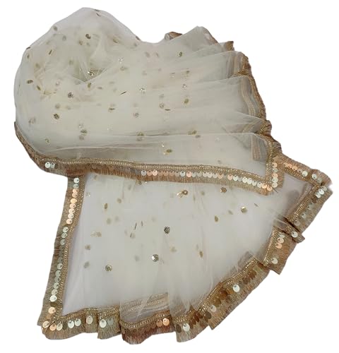 Image of Navti Creations Women's Lightweight Net Dupatta With Sequence Embroidery & Kiran Border (Length 2.25m)