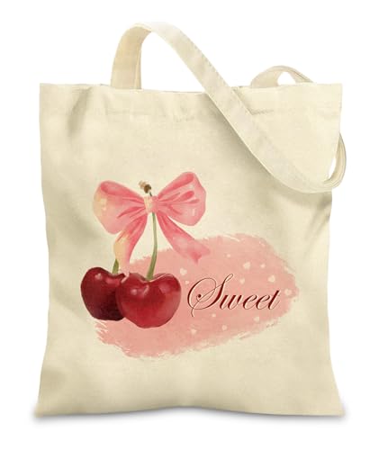 Image of Cherry Canvas Bags for Women - Women Tote Bag with Compartment Shoulder Bag