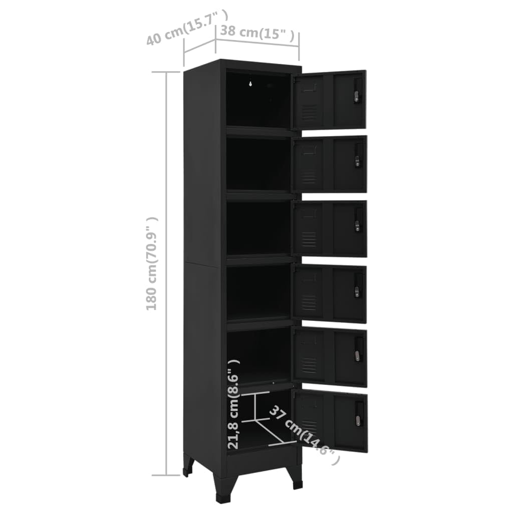 vidaXL Taquilla Armario Casillero Escuela Libros Archivos Almacenamiento Oficina Archivador Habitación de Acero Negro 38x40x180 cm
