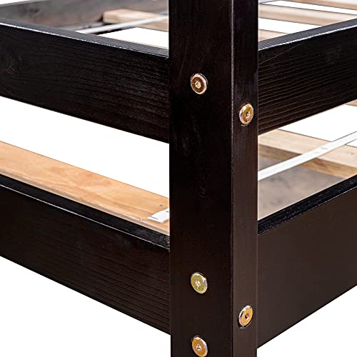 Full Bed Frame With Headboard, Ljr Bed Frames Full Size Low Study Twin Loft Bed With Cabinet And Rolling Portable Desk/Espresso, 9544112 #TOP2