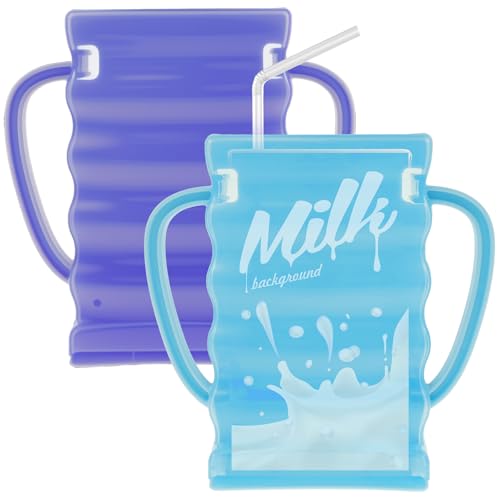 2 Pack Squeeze Proof Holder for Food Pouches and and Drink Boxes, No Squeeze Baby Food Pouches and Juice Bricks with Handle Allows Baby to Self-Feed and Avoid Messes for Foods Bag Beverage Yogurt