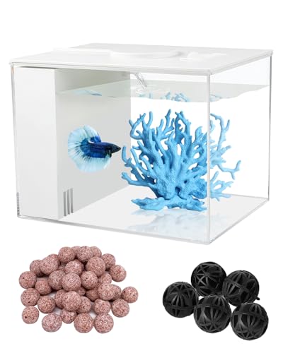 charmshine Fish Tank Betta Starter Kit 1 Gallon Desktop Small Aquarium Kit with LED Light and Filter Media & Water Pump– Compact Aquarium for Betta Fish, Small Fish, Shrimp, or Plants