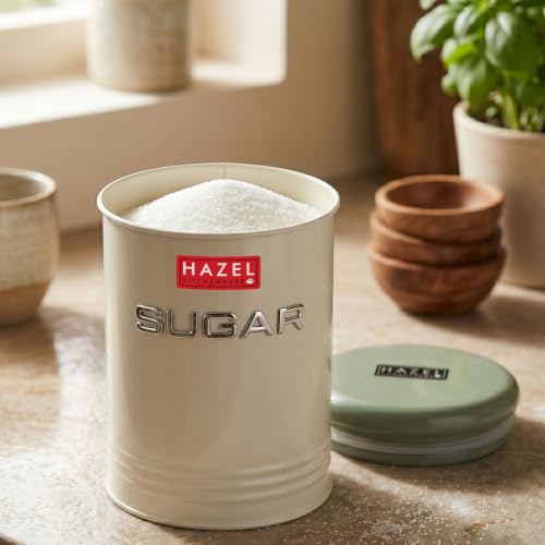 Image of HAZEL Sugar Container with Airtight Lid | Metal Kitchen Storage Jar for Sugar