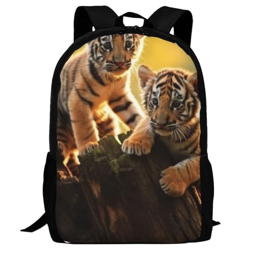 17 Inch Backpack for Ferocious Tiger Family Nature Lightweight Adjustable Animal Backpacks with Mesh Side Pockets for Travel Outdoor Sports
