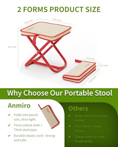 Anmiro Portable Folding Camping Stool, 12.6 Inch Lightweight Mountaineering Hiking Stool, Outdoor Beach Fishing Garden Foldable Stool with Carry Bag, Supports Up to 200LB - image 2