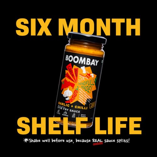 Image of BOOMBAY Garlic + Chilli Stir Fry Sauce 250g | Nothing Artificial | No Bad Oils | No Refined Sugars | Plant Based | Use in Sandwich or as a Dip, with Noodles or Burgers or Momos, Marinade (Pack of 1)