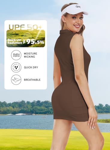 Image of Hiverlay Golf Dresses for Women with Shorts and Pockets, V-Neck Short Sleeve Tennis Dress, Workout Athletic Dresses