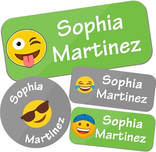 Personalized Cartoon Name Labels - 135 Waterproof Stickers for Daycare & School Supplies - Durable Design for Kids' Gear (Emojis)