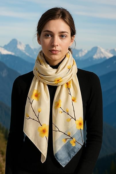 Image of Floral Printed Silk stole | silk Scarf for Women | stylish silk stole for women | Soft Lightweight Stole, Shawl & Neck Wrap | Scarf for Wedding, Party, Travel & Casual Wear