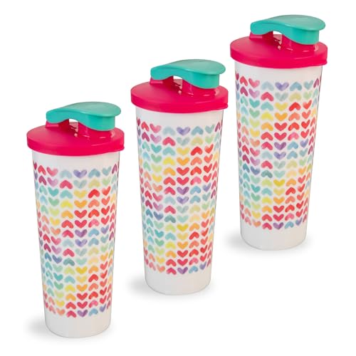 Vasos con tapa 43 Guateplast - Set de 3 Vasos con Tapa | Vasos de Plástico | Juego de recipientes para beber | Reusables | Bebidas | Diseño Corazones