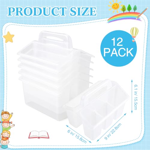 Image of WILLBOND 12 Pcs Classroom Storage Caddies Stackable Utility Caddies with 4 Compartment Plastic Caddy with Handle Portable Storage Bins Organizers for Kids Schools Art Craft Supplies (Clear)