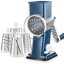 Geedel Rotary Cheese Grater - Upgraded Vegetable Shredder with 4 Interchangeable Blades, Easy to Clean Cheese Shredder with Handle, Kitchen Grater Nuts Grinder for Cutting Cheese, Vegetable, Nuts