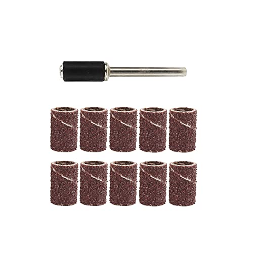 Accessoires pour ponceuse rotative grain 80, kit de 11 manchons de tambour de ponçage avec bandes de ponçage et mandrin pour meulage, polissage et épluchage, 12,7 mm de diamètre