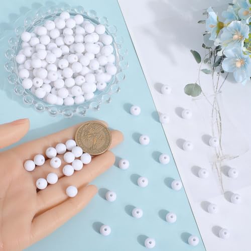 SOFPLATE 500Pcs White Round Bead 8mm Acrylic Beads Bulk Small Smooth Opaque Spacer Bead Jewellery Plastic Ball Loose Beads for Jewellery Making Bracelets Necklaces Earrings Supplies DIY Crafts - Image 3