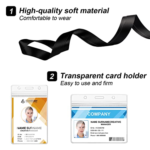 Vicloon Kartenhülle mit Lanyard, 10 Stück Wasserdichte Ausweishülle, Weiche, Transparenter PVC Ausweishülle mit Schlüsselband, Kartenhalter für/Geschäfts/Messe/Firmen/Schulen(Vertikalschnitt)