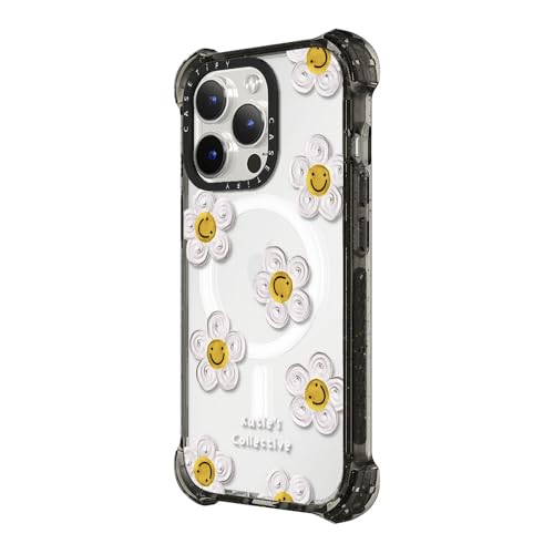 Coque iPhone 15 Pro antichoc CASETiFY Bounce MagSafe noire fleur Daisy