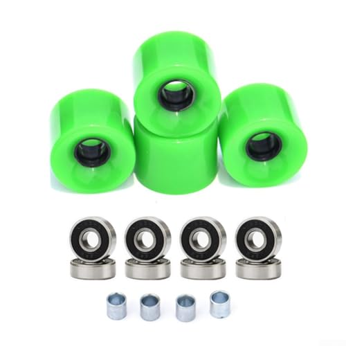 Skateboard Rollen Set 60x45mm 78A mit ABEC-9 Kugellagern und Abstandshaltern für alle gängigen Skateboard-Achsengrößen (grün)
