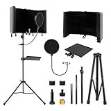 Isolamento Acustico Per Microfono, 5 Pannelli Antivento In Schiuma Acustica Per Microfono Con 180cm Treppiede Adattatori Per Microfono Da 3/8" A 5/8" Per Apparecchiature Di Registrazione