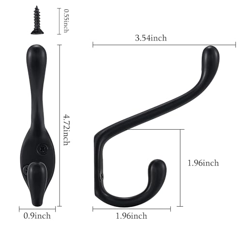 Jukzi Coat Hooks 5 Pack - Heavy Duty Wall Mounted Two Prongs Matte Black Double Hooks for Hanging Clothes/Towels - Sturdiness Design with Better Mounting System - Image 2