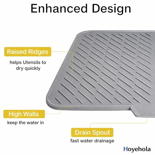 Image of Large Silicone Dish Drying Mat for Kitchen Countertop (58 x 43 cm) | Heat Resistant, Anti-Slip Utensil Drying Mat with Built-in Drain Lip | Sink & Counter Water Drying Mat