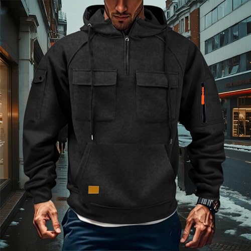 Mens Zip Up Tactical Hoodie Oversized Fleece Sweatshirts Quarter Zip Pullover Drawstring Multi-Pocket Outdoor Casual Jacket2