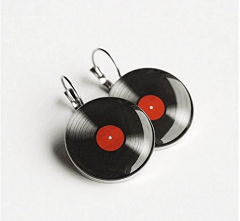 Vinyl Record earrings, surgical steel earrings, LP retro earring, French clip earring, Leverback earring, dangle earring