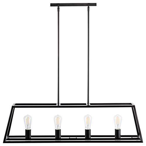 Linea di Liara Lorenzi Farmhouse Rectangle Chandeliers for Dining Room Light Fixture Over Table Dark Bronze 4-Light Fixtures Modern Linear Chandelier Island Lights for Kitchen Lighting, Bulbs Included
