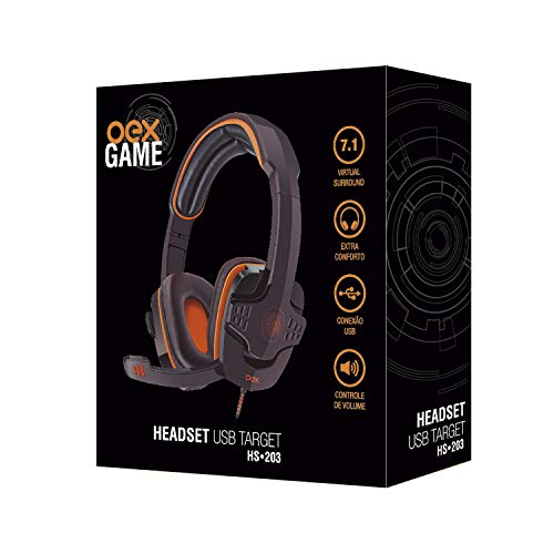 OEX Hs203 Headset USB Target, Controle de Volume no Cabo, Preto/ Laranja