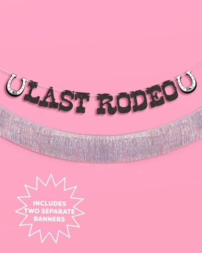 Image of xo, Fetti Last Rodeo Fringe Banner - Black Glitter & Silver Iridescent Fringe, 5.5 Ft. | Western Bachelorette Decorations, Rodeo Backdrop, Space Cowboy Party