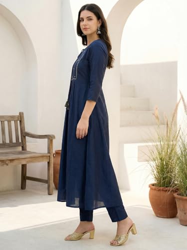 Image of INDO ERA Women's Liva Solid A-Line Kurta & Pant Set