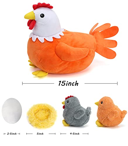 15inch Chicken Stuffed Animals, Mommy Farm Hen Plush with Henhouse Plushie/Egg/2 Little Baby Chicks Toys, Christmas… - Image 6