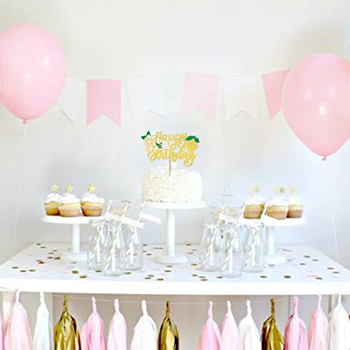 1 Pack Lemon Cake Topper Glitter Happy Birthday Cake Pick For Fruit Theme Baby Shower Kids Boys Girls Birthday Party Summer Fruit Lemon Cake Decorations Supplies #TOP8