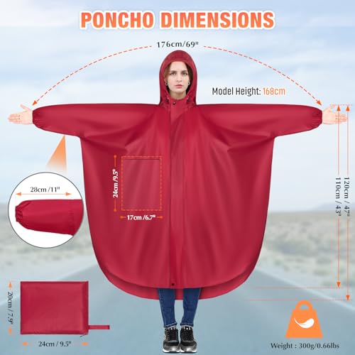 LUROON Leichter Wasserdichter Regenponcho Regenjacke Damen Herren mit Kapuze Faltbare Regencape Fahrrad mit Taschen Reflexstreifen, Wiederverwendbar Regenmantel für Wandern Angeln Radfahren Reisen
