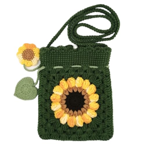 Image of Handmade Crochet Sunflower Phone Bag for Women